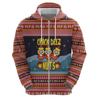 Funny Nutcracker Christmas Hoodie with Crack Deez Nuts Quote and Holiday Pattern Design - Wonder Print Shop