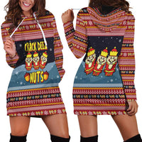 Funny Nutcracker Christmas Hoodie Dress with Crack Deez Nuts Quote and Holiday Pattern Design - Wonder Print Shop