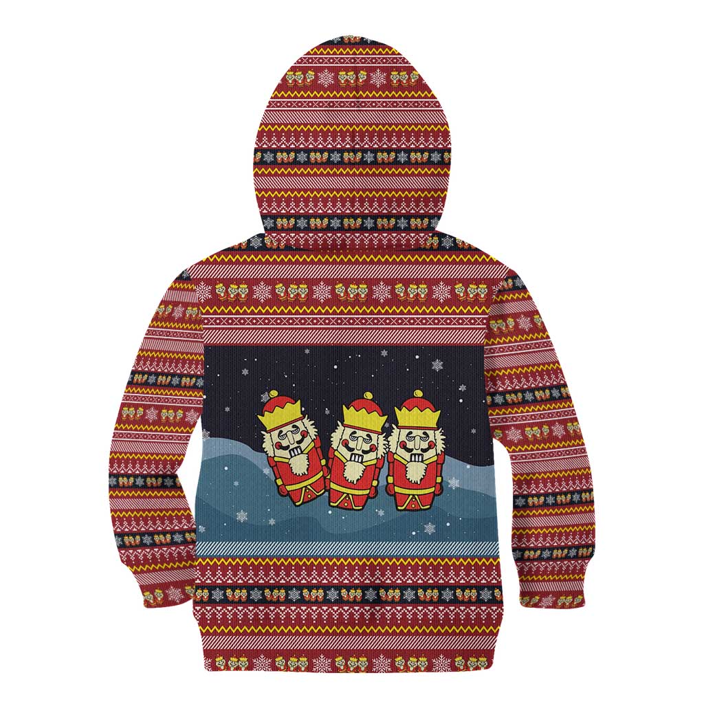 Funny Nutcracker Christmas Kid Hoodie with Crack Deez Nuts Quote and Holiday Pattern Design - Wonder Print Shop