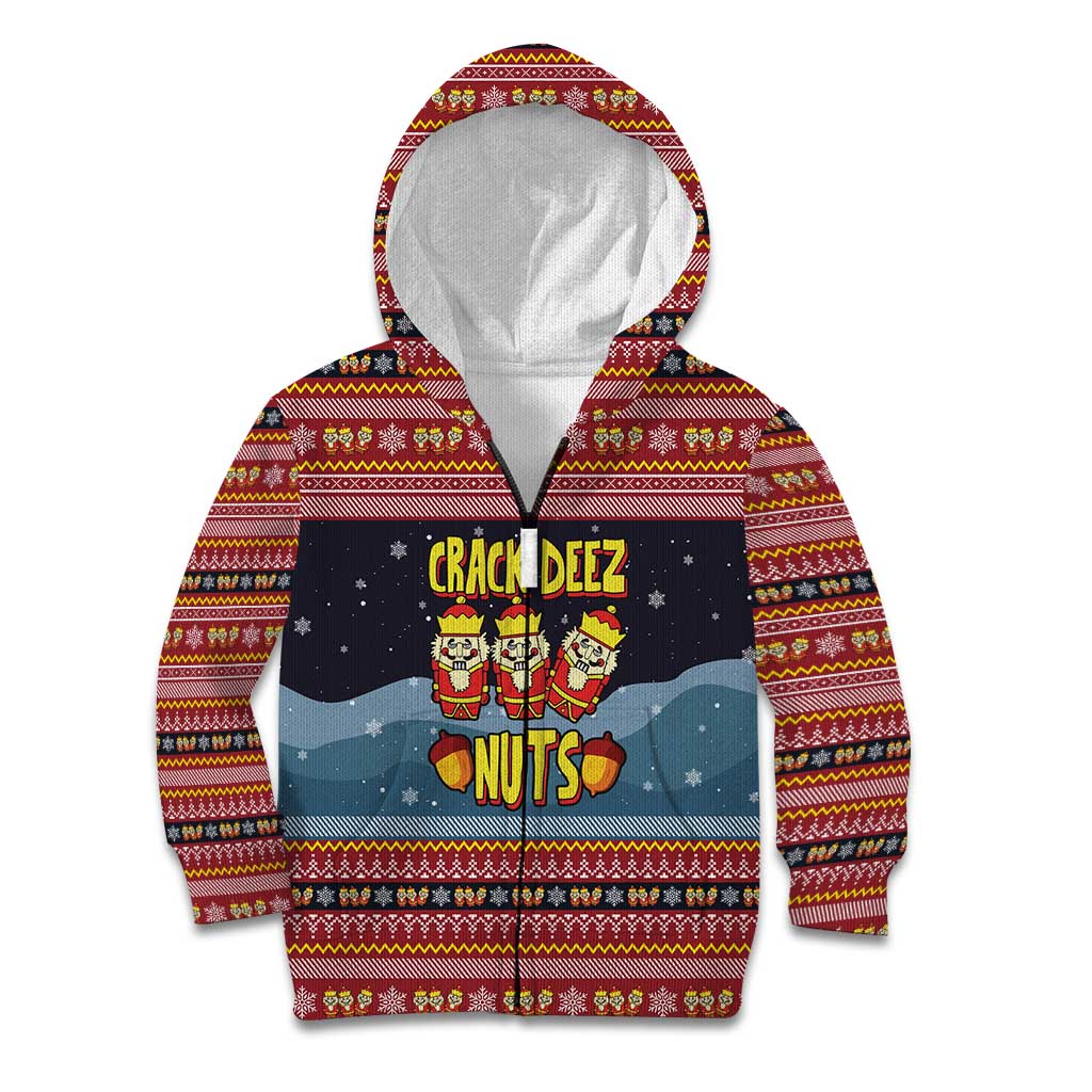 Funny Nutcracker Christmas Kid Hoodie with Crack Deez Nuts Quote and Holiday Pattern Design - Wonder Print Shop