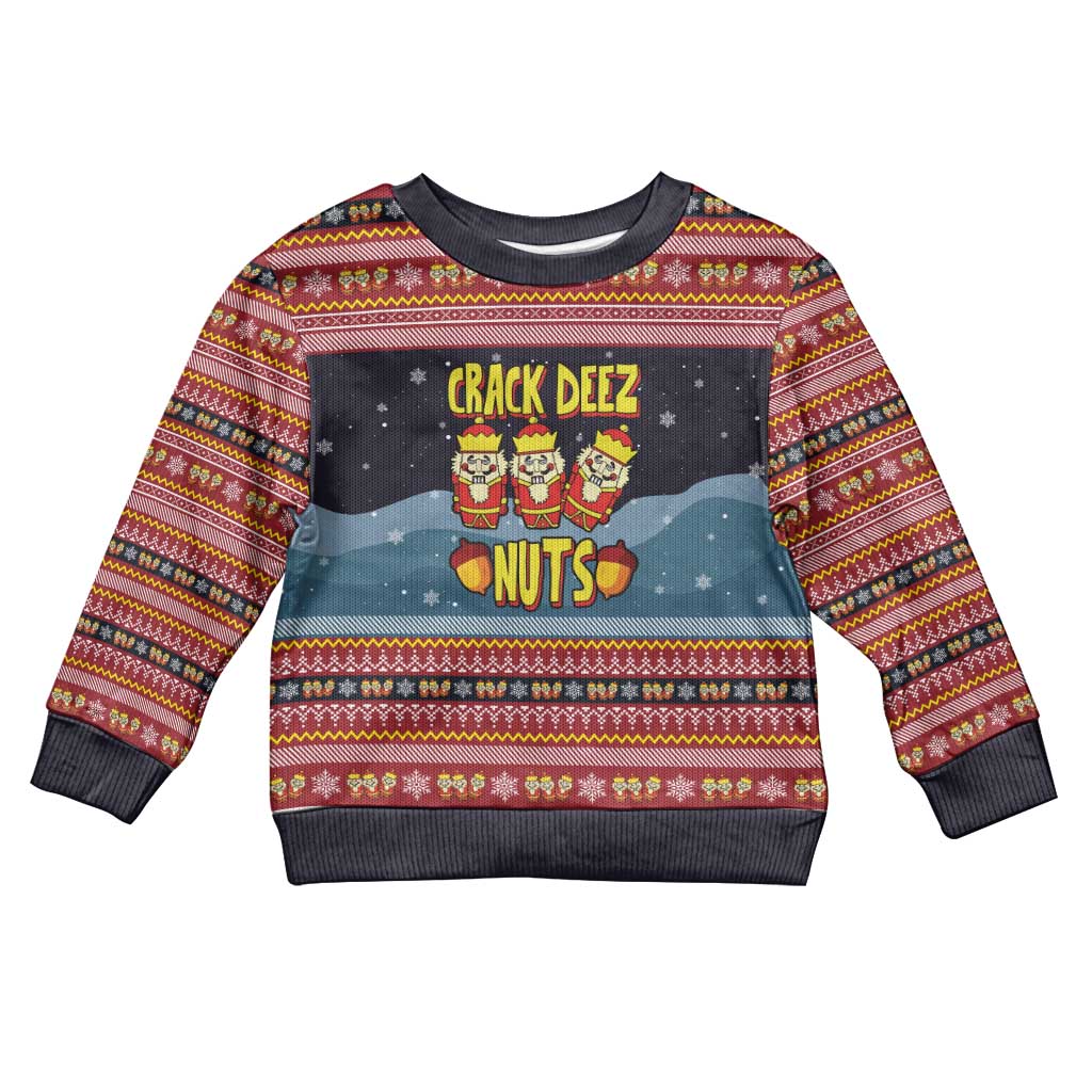 Funny Nutcracker Christmas Kid Ugly Christmas Sweater with Crack Deez Nuts Quote and Holiday Pattern Design - Wonder Print Shop