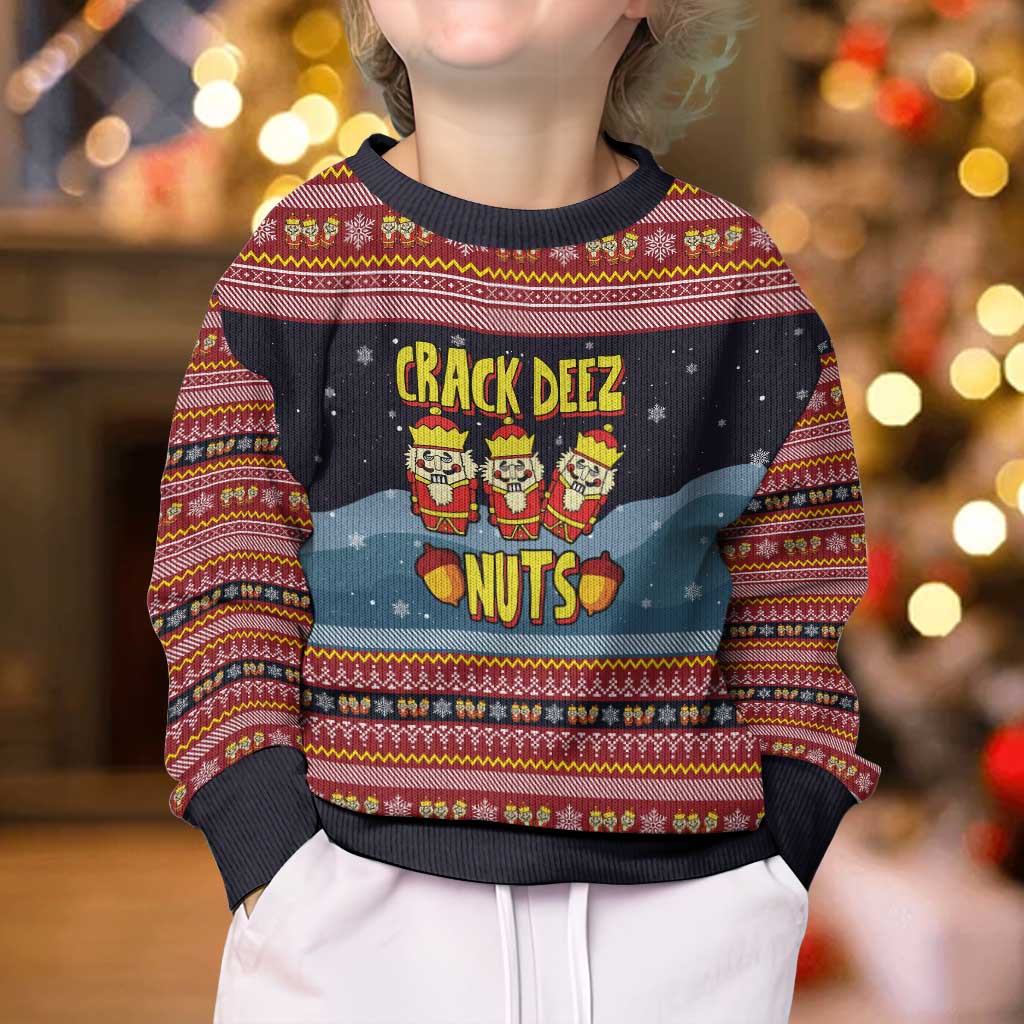 Funny Nutcracker Christmas Kid Ugly Christmas Sweater with Crack Deez Nuts Quote and Holiday Pattern Design - Wonder Print Shop