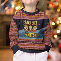 Funny Nutcracker Christmas Kid Ugly Christmas Sweater with Crack Deez Nuts Quote and Holiday Pattern Design - Wonder Print Shop