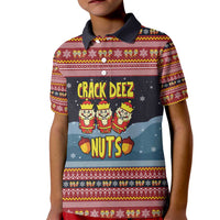 Funny Nutcracker Christmas Kid Polo Shirt with Crack Deez Nuts Quote and Holiday Pattern Design - Wonder Print Shop