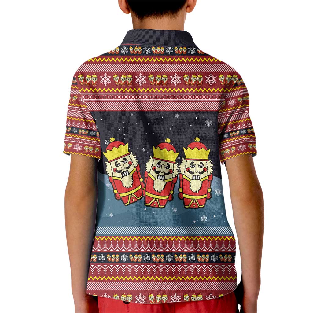 Funny Nutcracker Christmas Kid Polo Shirt with Crack Deez Nuts Quote and Holiday Pattern Design - Wonder Print Shop