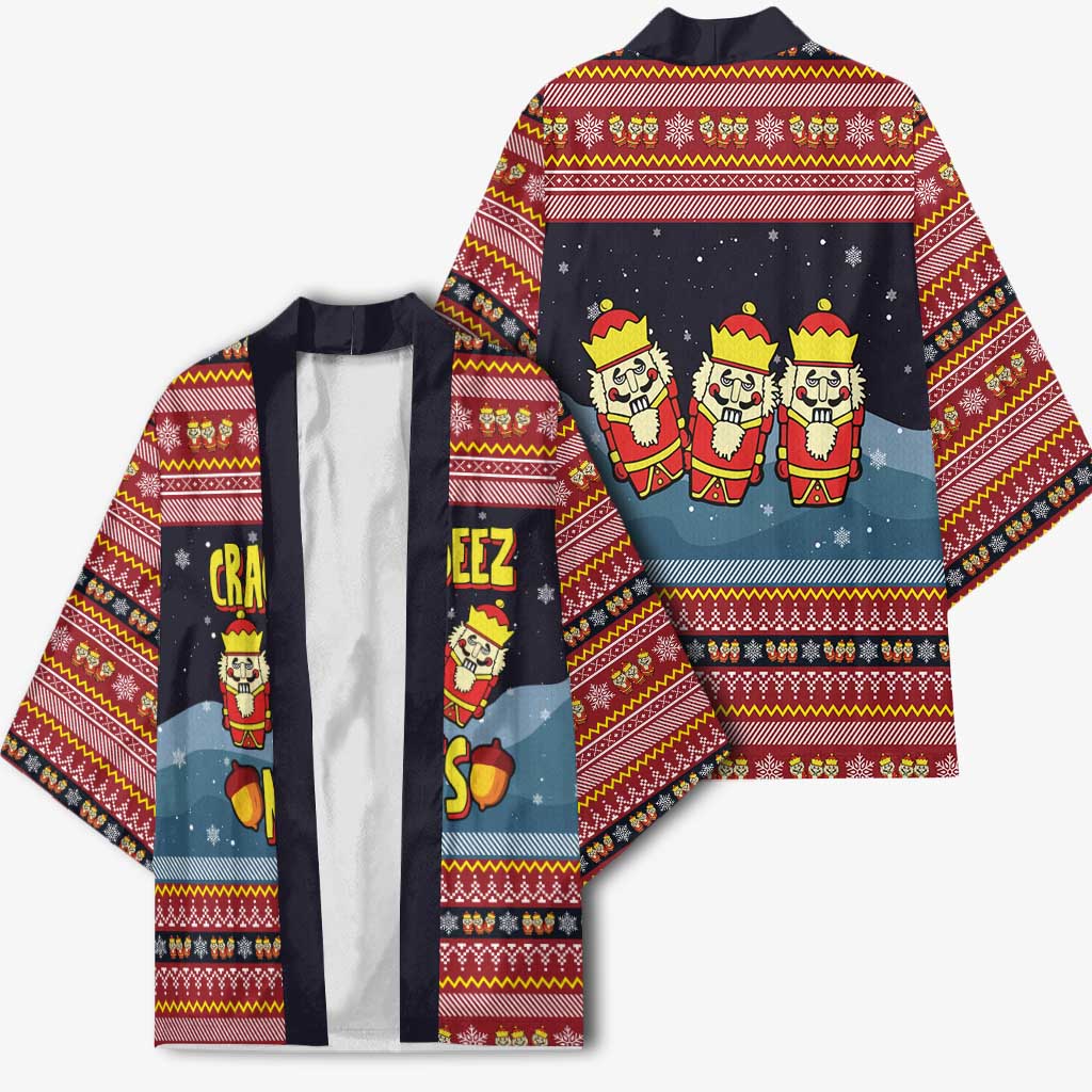 Funny Nutcracker Christmas Kimono with Crack Deez Nuts Quote and Holiday Pattern Design - Wonder Print Shop