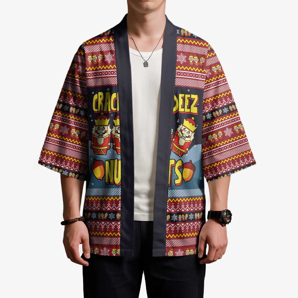 Funny Nutcracker Christmas Kimono with Crack Deez Nuts Quote and Holiday Pattern Design - Wonder Print Shop