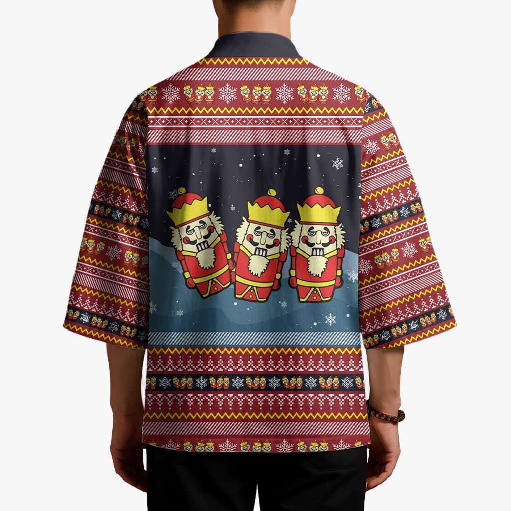 Funny Nutcracker Christmas Kimono with Crack Deez Nuts Quote and Holiday Pattern Design - Wonder Print Shop