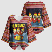 Funny Nutcracker Christmas Kimono Sleeve Blouse with Crack Deez Nuts Quote and Holiday Pattern Design - Wonder Print Shop