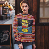 Funny Nutcracker Christmas Ugly Christmas Sweater with Crack Deez Nuts Quote and Holiday Pattern Design - Wonder Print Shop