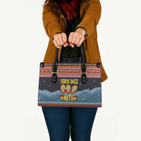 Funny Nutcracker Christmas Leather Bag with Crack Deez Nuts Quote and Holiday Pattern Design - Wonder Print Shop