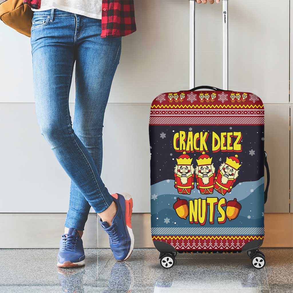 Funny Nutcracker Christmas Luggage Cover with Crack Deez Nuts Quote and Holiday Pattern Design - Wonder Print Shop