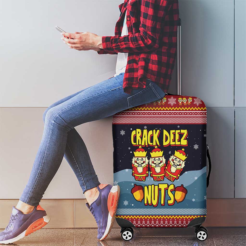 Funny Nutcracker Christmas Luggage Cover with Crack Deez Nuts Quote and Holiday Pattern Design - Wonder Print Shop