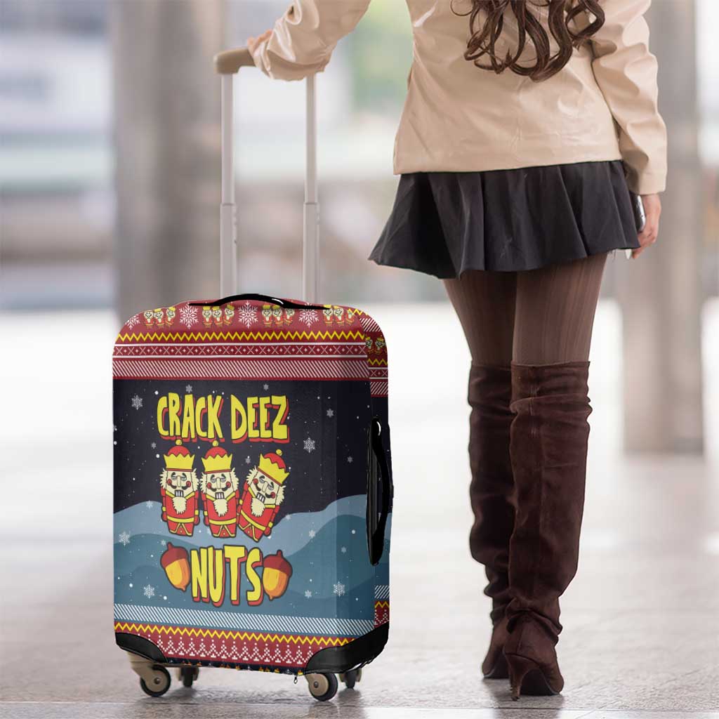 Funny Nutcracker Christmas Luggage Cover with Crack Deez Nuts Quote and Holiday Pattern Design - Wonder Print Shop