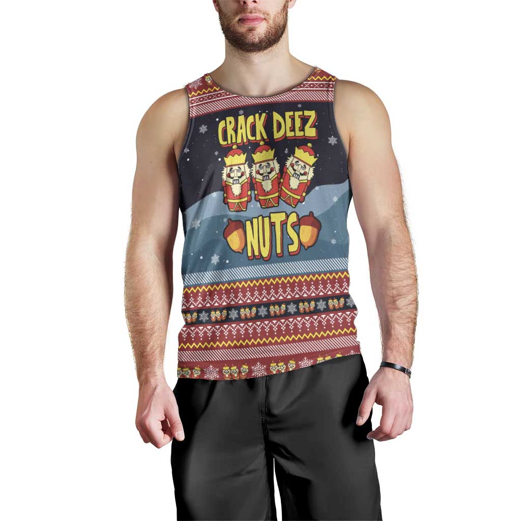 Funny Nutcracker Christmas Men Tank Top with Crack Deez Nuts Quote and Holiday Pattern Design - Wonder Print Shop