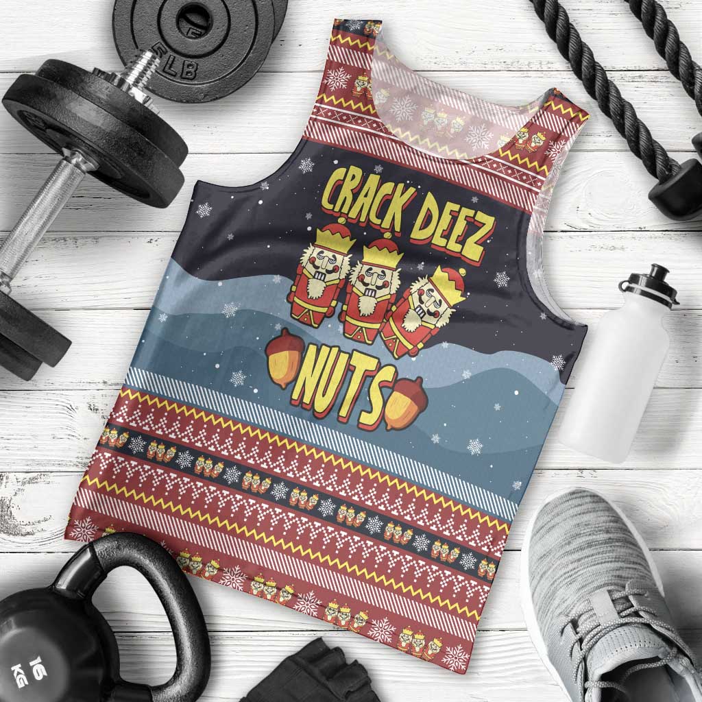 Funny Nutcracker Christmas Men Tank Top with Crack Deez Nuts Quote and Holiday Pattern Design - Wonder Print Shop
