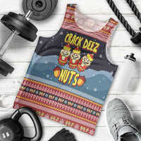 Funny Nutcracker Christmas Men Tank Top with Crack Deez Nuts Quote and Holiday Pattern Design - Wonder Print Shop