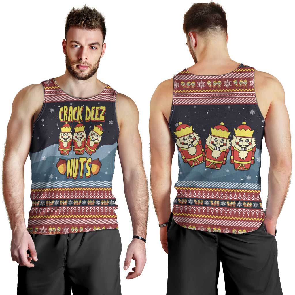 Funny Nutcracker Christmas Men Tank Top with Crack Deez Nuts Quote and Holiday Pattern Design - Wonder Print Shop