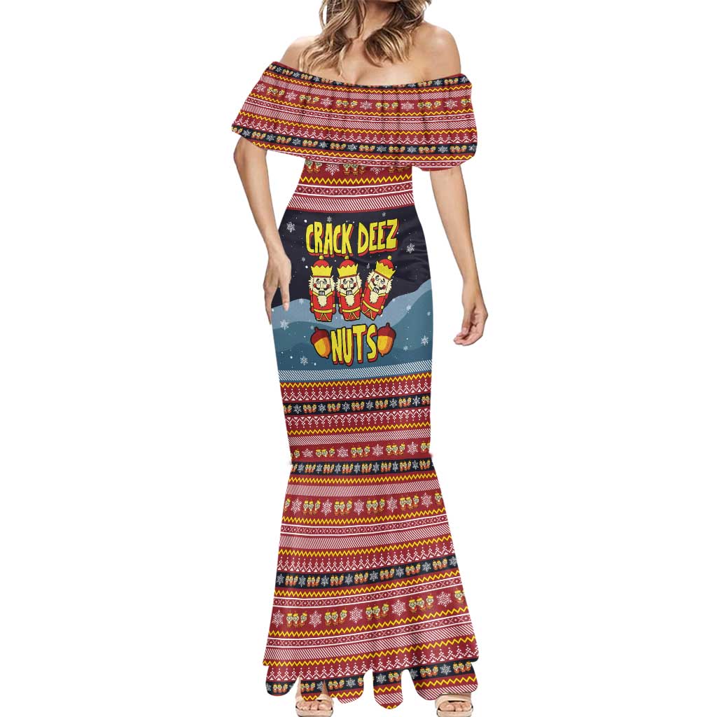 Funny Nutcracker Christmas Mermaid Dress with Crack Deez Nuts Quote and Holiday Pattern Design - Wonder Print Shop