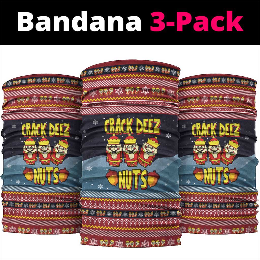 Funny Nutcracker Christmas Neck Gaiter with Crack Deez Nuts Quote and Holiday Pattern Design - Wonder Print Shop
