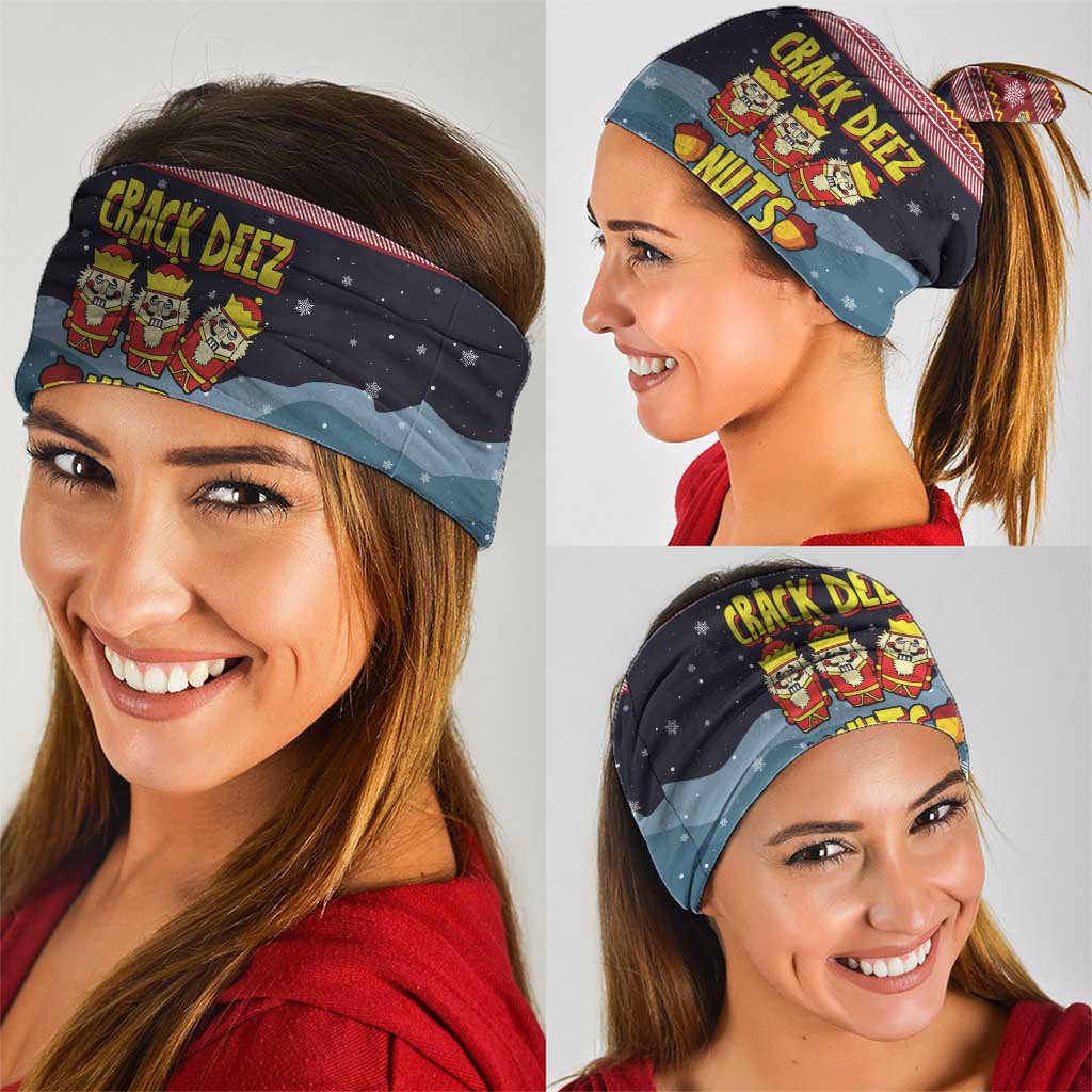 Funny Nutcracker Christmas Neck Gaiter with Crack Deez Nuts Quote and Holiday Pattern Design - Wonder Print Shop