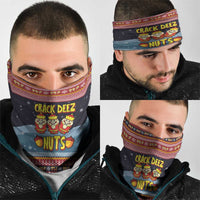 Funny Nutcracker Christmas Neck Gaiter with Crack Deez Nuts Quote and Holiday Pattern Design - Wonder Print Shop