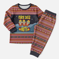 Funny Nutcracker Christmas Pajama Set with Crack Deez Nuts Quote and Holiday Pattern Design - Wonder Print Shop