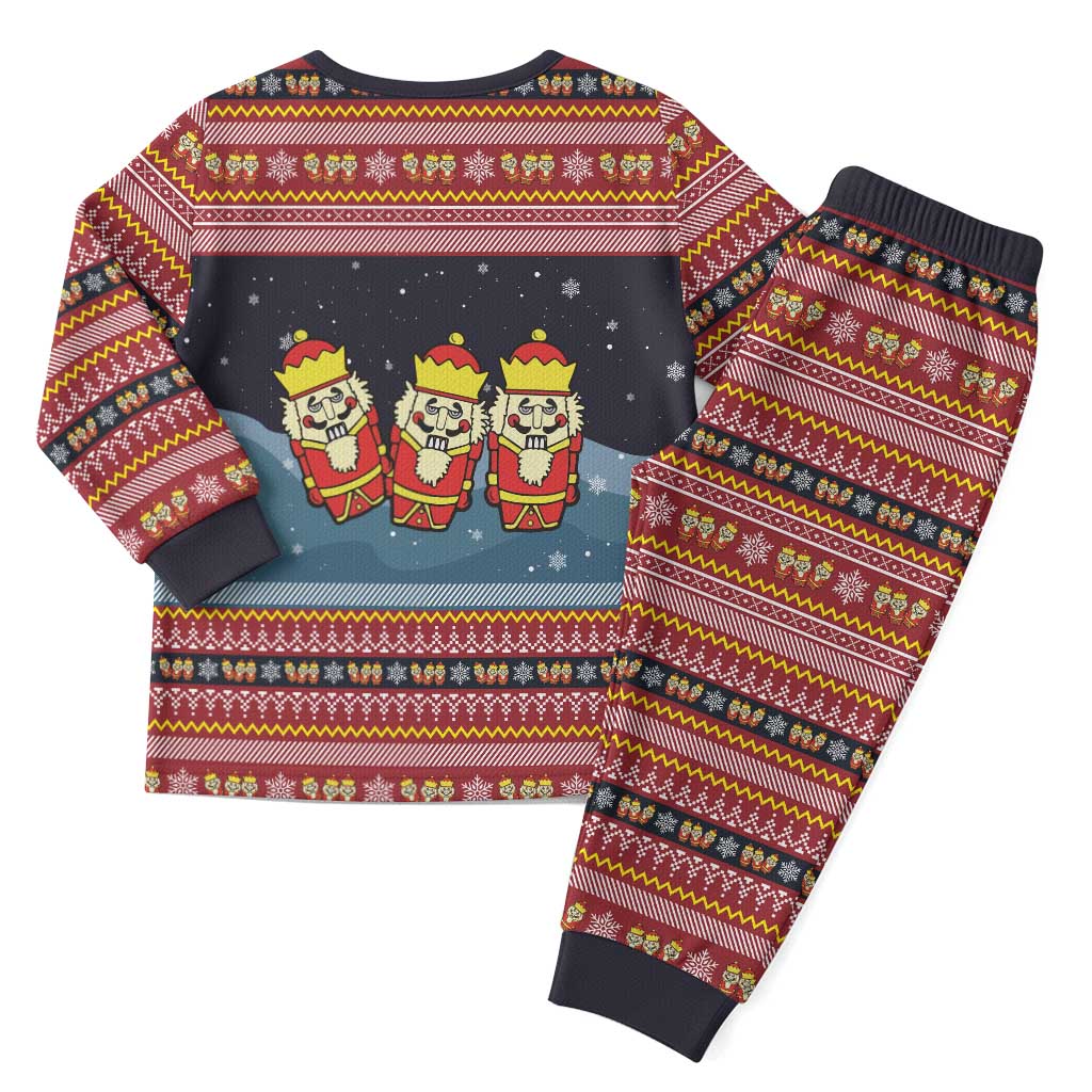 Funny Nutcracker Christmas Pajama Set with Crack Deez Nuts Quote and Holiday Pattern Design - Wonder Print Shop