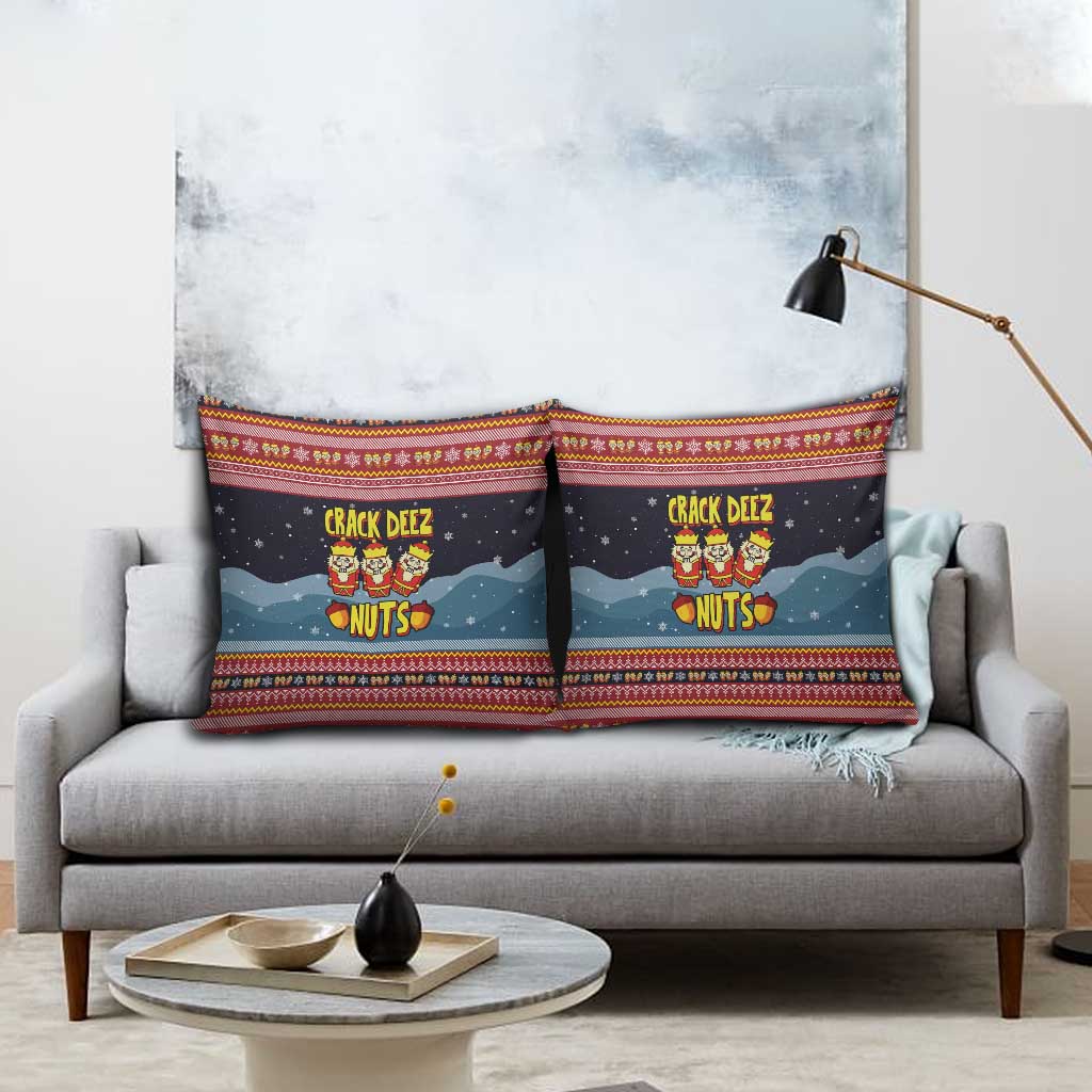 Funny Nutcracker Christmas Pillow Cover with Crack Deez Nuts Quote and Holiday Pattern Design - Wonder Print Shop