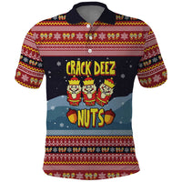 Funny Nutcracker Christmas Polo Shirt with Crack Deez Nuts Quote and Holiday Pattern Design - Wonder Print Shop