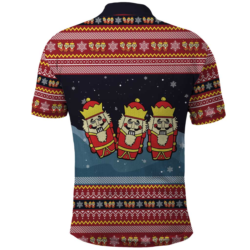 Funny Nutcracker Christmas Polo Shirt with Crack Deez Nuts Quote and Holiday Pattern Design - Wonder Print Shop