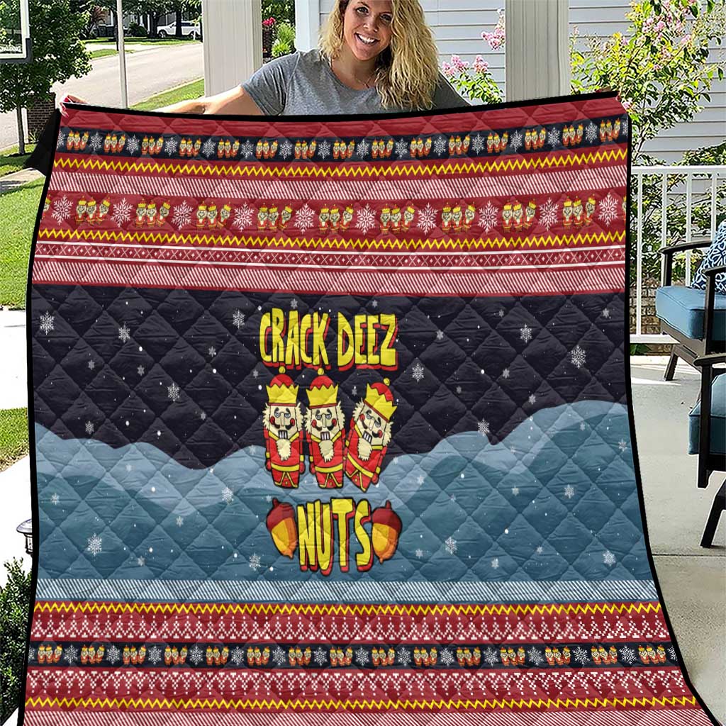 Funny Nutcracker Christmas Quilt with Crack Deez Nuts Quote and Holiday Pattern Design - Wonder Print Shop