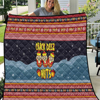 Funny Nutcracker Christmas Quilt with Crack Deez Nuts Quote and Holiday Pattern Design - Wonder Print Shop