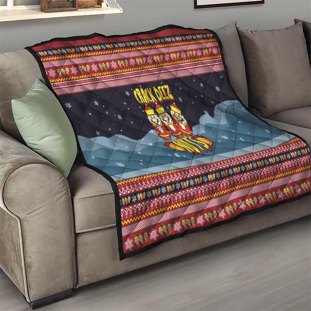 Funny Nutcracker Christmas Quilt with Crack Deez Nuts Quote and Holiday Pattern Design - Wonder Print Shop