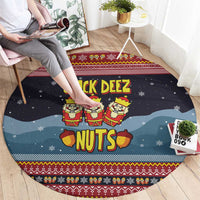 Funny Nutcracker Christmas Round Carpet with Crack Deez Nuts Quote and Holiday Pattern Design - Wonder Print Shop