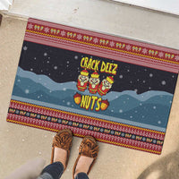 Funny Nutcracker Christmas Rubber Doormat with Crack Deez Nuts Quote and Holiday Pattern Design - Wonder Print Shop