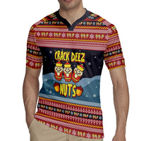 Funny Nutcracker Christmas Rugby Jersey with Crack Deez Nuts Quote and Holiday Pattern Design - Wonder Print Shop