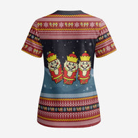 Funny Nutcracker Christmas Scrub Top with Crack Deez Nuts Quote and Holiday Pattern Design - Wonder Print Shop