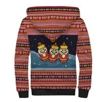 Funny Nutcracker Christmas Sherpa Hoodie with Crack Deez Nuts Quote and Holiday Pattern Design - Wonder Print Shop