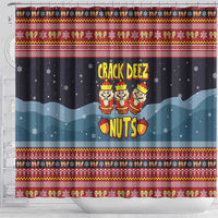 Funny Nutcracker Christmas Shower Curtain with Crack Deez Nuts Quote and Holiday Pattern Design - Wonder Print Shop