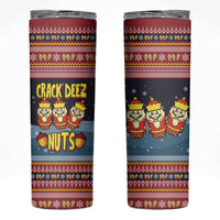 Funny Nutcracker Christmas Skinny Tumbler with Crack Deez Nuts Quote and Holiday Pattern Design - Wonder Print Shop