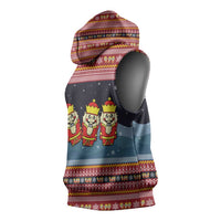 Funny Nutcracker Christmas Sleeveless Hoodie with Crack Deez Nuts Quote and Holiday Pattern Design - Wonder Print Shop
