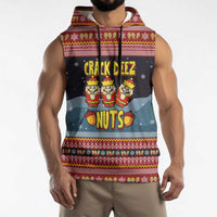 Funny Nutcracker Christmas Sleeveless Hoodie with Crack Deez Nuts Quote and Holiday Pattern Design - Wonder Print Shop