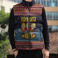 Funny Nutcracker Christmas Sleeveless Puffer Jacket with Crack Deez Nuts Quote and Holiday Pattern Design - Wonder Print Shop