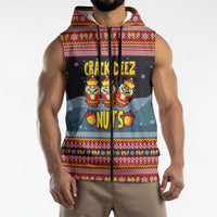 Funny Nutcracker Christmas Sleeveless Zip Hoodie with Crack Deez Nuts Quote and Holiday Pattern Design - Wonder Print Shop