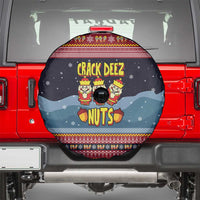 Funny Nutcracker Christmas Spare Tire Cover with Crack Deez Nuts Quote and Holiday Pattern Design - Wonder Print Shop