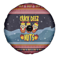 Funny Nutcracker Christmas Spare Tire Cover with Crack Deez Nuts Quote and Holiday Pattern Design - Wonder Print Shop