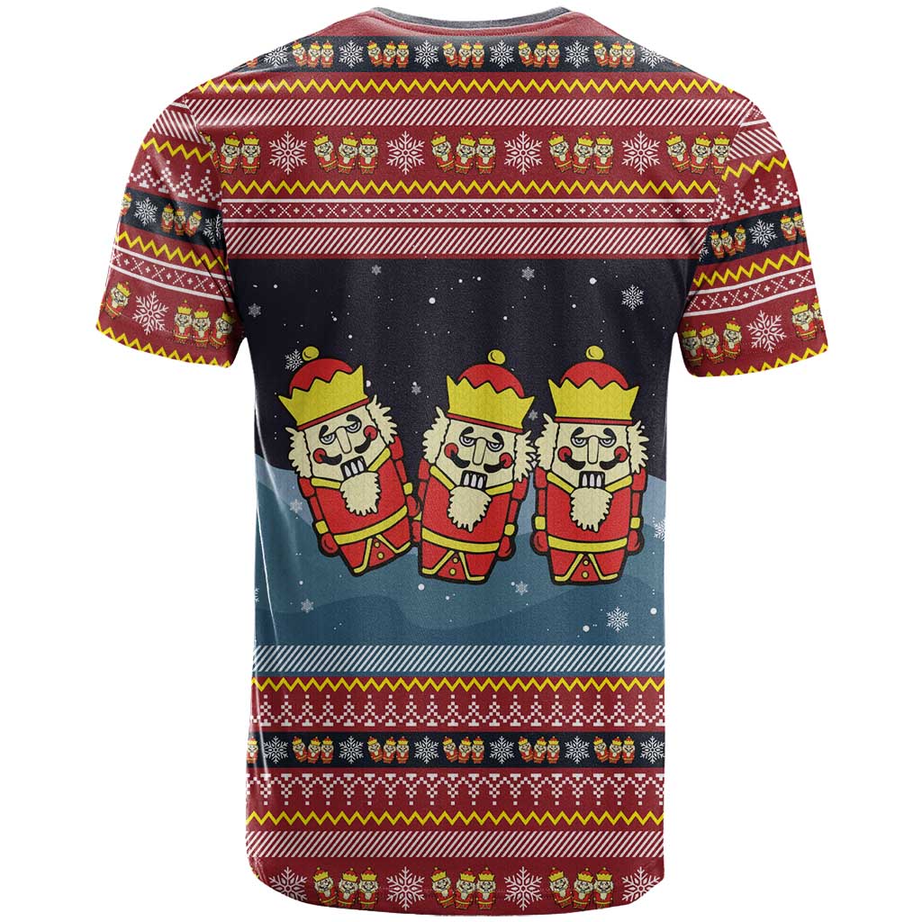 Funny Nutcracker Christmas T Shirt with Crack Deez Nuts Quote and Holiday Pattern Design - Wonder Print Shop