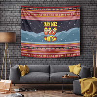 Funny Nutcracker Christmas Tapestry with Crack Deez Nuts Quote and Holiday Pattern Design - Wonder Print Shop