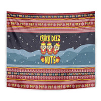 Funny Nutcracker Christmas Tapestry with Crack Deez Nuts Quote and Holiday Pattern Design - Wonder Print Shop